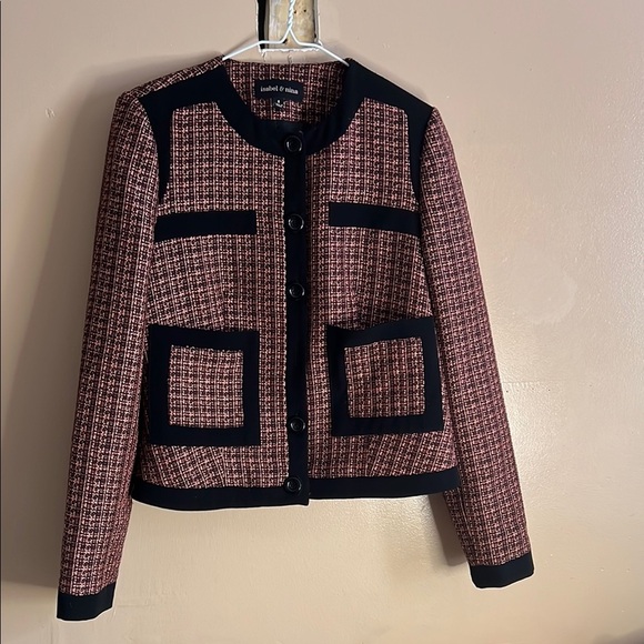 Pink and Black Checkered Tweed Blazer with Black Trim - Picture 1 of 3